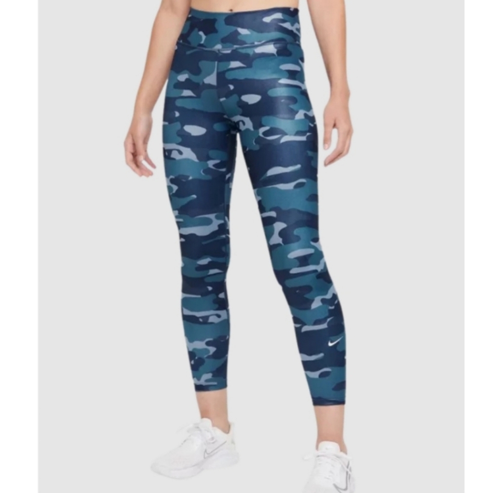 Nike Mid-Rise Camo Leggings - Thunder Blue/ White - Small